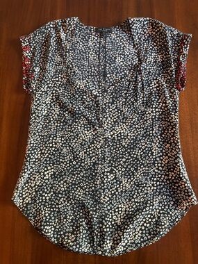 Rag & bone Black and White Danise Cap-Sleeve Blouse with Red Sleeve Accents NWOT